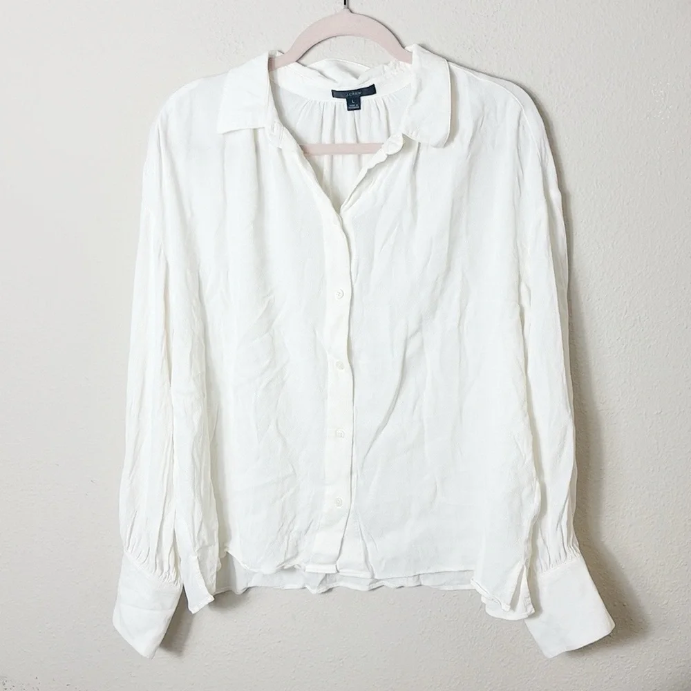 J. Crew 100% Viscose White Button Down Shirt size Large